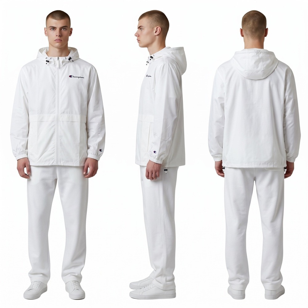 Champion Men's Water Resistant Windbreaker Jacket Size M White Front Full Zip